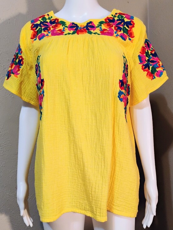 None Tops - Embroidered Floral Peasant Top